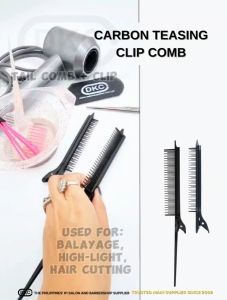 DKC Hair Cutting Guide Carbon Teasing Comb With Clip For Balayage Highlights Perming And Hair Straightening Iron Comb For Salon Use