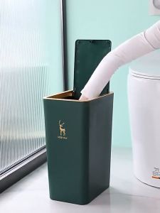 Press Type Trash Can 15L Rectangular Trash Can With Cover For Living Room Kitchen Bathroom Nordic Style Trash Bin With Lid
