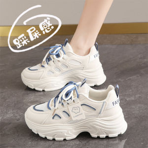 รองเท้าผ้าใบพื้นหนาสำหรับผู้หญิง ฤดูใบไม้ผลิและฤดูใบไม้ร่วง ระบายอากาศได้ดี ทรงสปอร์ต ทรงหัวมน พื้นยาง รองเท้าผ้าใบลำลอง