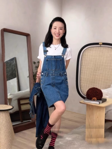 Summer Design Womens Miniature Tea System Clothing Set with Overalls Denim Dress Vivacious Anti-aging Full Set Fashionable Ensemble