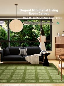 QISHUO | Vintage Retro Geometric Pattern Waterproof Easy Care Green Carpet