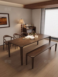 New Chinese Style Solid Black Walnut Wood Dining Table And Chairs Set Combination Small Apartment Retro Large Board Table