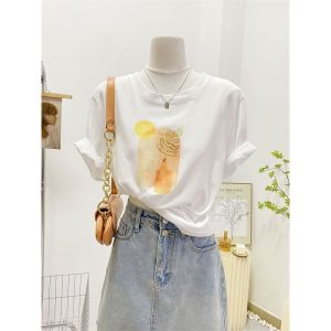 เสื้อยืดแขนสั้นหลวมๆ สีน้ำเงินครึ่งตัวสำหรับผู้หญิงในช่วงฤดูร้อน ทรงพอดีตัว คอกลม แขนสั้น ทรงปกติ เสื้อผ้าทำงานสไตล์เกาหลี