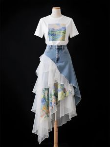 LIANGYILAILIN | Summer Stylish Chic Print T-Shirt and Skirt Set