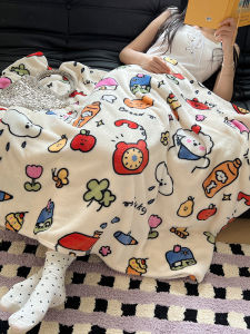 Cute Milk Velvet Blanket Lightweight Air Conditioned Sofa Cover Office Shoulder Wrap Nap Blanket Cartoon Style Polyester Fiber