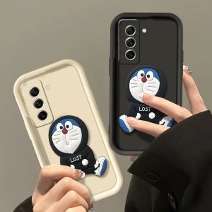 New Phone Case Samsung Galaxy S25 S24 S23 S22 S21 + Ultra FE Plus 5G Ins Cute Cartoon Fashion Stereoscopic Doraemon Doll Silicone Soft Casing with Simple Lanyard 2025