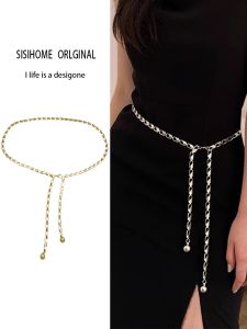 Fashionable Metal Chain Waist Belt Womens Dress Suit Accessory Simple Design Decorative Belt Youth Size Single Circle Hook Clasp