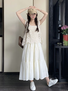 ชุดเดรสยาวแขนกุดผ้าฝ้ายผสมสแปนเด็กซ์ฤดูร้อน 2025 เดรสยาวคลุมเข่าแขนกุด ชุดเดรสแฟชั่นสำหรับผู้หญิงวัย 18-29 ปี