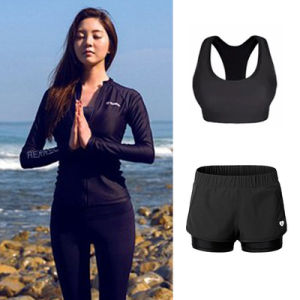 ชุดว่ายน้ำแบบแยกชิ้นสำหรับผู้หญิงชุดดำน้ำกันแดดสำหรับออกกำลังกายแขนยาวใส่แช่น้ำพุร้อนแห้งเร็วคลุมท้องใส่แล้วดูผอมเพรียวชุดดำน้ำโต้คลื่นดำน้ำดูปะการัง