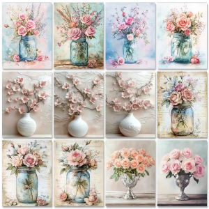 Oil Painting By Numbers Farmhouse Floral DIY Number Drawing Canvas Pictures By Numbers Home Decor Large Size