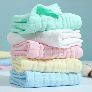 Pure Cotton Plain Baby Towel 6 layer 25x25cm Baby Gauze Small Towel Face Towel Toddler Infant Towel  Newborn Wash Cloth 5PCS