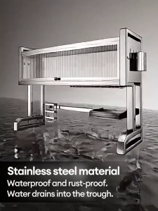 LXL 304 Stainless Steel Dish Rack Cabinet with Cover Over Sink Accessories Dish Drying Rack Kitchen Plates Organizer
