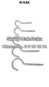 Skrup Hak Terbuka Ukuran No 8 10 12 14 Cantolan Kaitan Kait Buka Screw hook Screwhook Tanda Tanya Ulir Sekrup Kapstok Kandang Burung