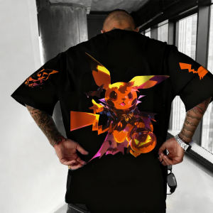 Bandai | Pokémon Halloween T-shirt 2025 Summer Mens New Pikachu Anime Printed Harajuku Casual Loose Parent Child Short Sleeve Top