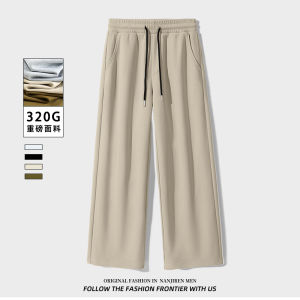 Khaki Wide Leg Casual Pants for Men Spring Autumn Lightweight Gauze Cotton Trousers Youthful Style Straight Cut Loose Fit
