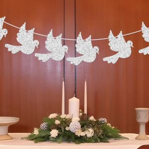 YOMDID Glitter Dove Party Banner Treo Trang Trí Cho Lễ Rửa Tội Rước Lễ Lần Đầu - Đồ Dùng Cho Bữa Tiệc Bằng Giấy Garland