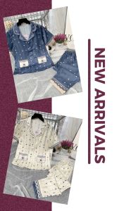 Bộ pijama nữ áo cộc tay quần dài họa tiết trái tim chất lụa satin cao cấp Xumaki Store G120201