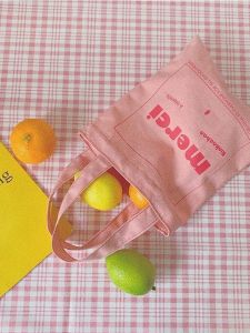 Adorable Mini Pink Pear Flower Canvas Bag Sweet Lady Style Fashionable Tote Bag Cute Childrens Companion Bag Mixed Material