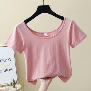 ลดล้างสต๊อก Pure ผ้าฝ้าย แขนสั้น ผู้หญิง เสื้อยืดคอยูเว้าหลัง หลากหลาย สลิมฟิต ฤดูร้อน เสื้อท่อนบน