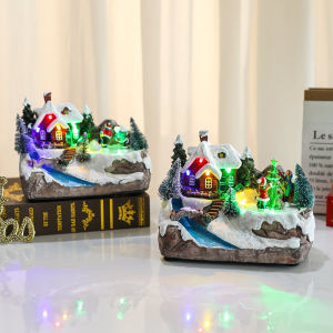New Arrival with Music Rotate Resin Decorations Christmas Scene Gift Christmas Snow Scene Flowing Water Window Decoration