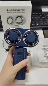 2025 New Handheld Dual-head Turbofan USB RechargeableCooling Neck Fan for Student Foldable with Screen Display Hanging Fan