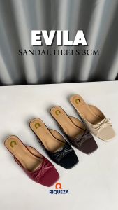 Riqueza EVILA Sendal Wanita Heels Hak Tahu 3 Cm Sandal Tali Pita Pesta