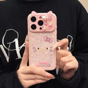 Sanrio | Luxury Pink Sanrio Hello Kittty Bow Cat Ears Phone Case For iPhone 17 16 15 Pro Max 17 Pro 16 Cute Cartoon Shockproof Hard Cover