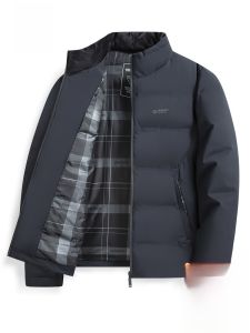 ROMON | Thickened Cotton Jacket Stand Collar Mens Warmth Winter Fashion Urban Style Long Sleeve Short Length Zipper Closure Fauna Pattern