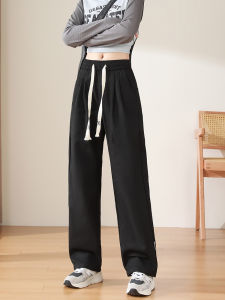 Black Wide Leg Pants Womens Casual Thin New Style Summer Fashion plus Size Trendy Cuffed Trousers High Waist Straight Cut