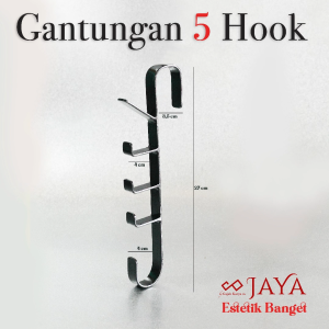 JAYA Gantungan Besi Belakang Pintu 5 Kait Tanpa Paku Hanger Gantungan Baju Tas Topi 5 Hook Serbaguna