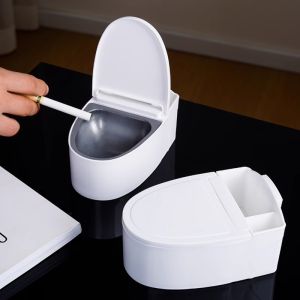 Multi Functional Oval Shaped Ashtray Without Perforations Plastic Storage Case for Household Bathrooms with A Lid