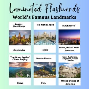 (24 PCS) Laminated Flashcards of Most Famous Landmarks in the World Teaching Materials/Tools for Kids Learners and Teachers | Worlds Famous Landmarks for Kids | Laminated Charts Flashcards for Kids