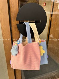 Original SSXING Color Block Handbag Pure Color Canvas Womens Bag Mommy Small Handheld Lunch Box Bag Korean Style Casual Tote