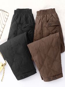 Womens down Cotton Pants Winter Outerwear Windproof Mom Pants Thickened Straight Leg Long Trousers mid Waist Online Exclusive