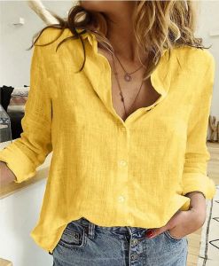 Loose Long Sleeve V-neck Solid Color Womens Shirt Street Style Slim Fit Shirt Pure Color Long Sleeve Loose Fit V-neck Shirt