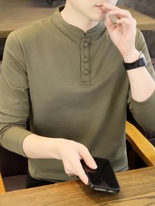 HENGYUANXIANG | Chengyuanxiang Long Sleeve Polo Shirt Casual Chinese Style Stand Collar Mens Inner Wear T-Shirt Fashion Urban Loose Fit Cotton Polyester Blend Spring Autumn