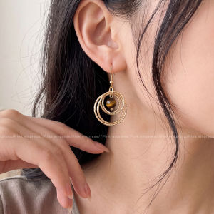 PINK EMPRESS | Luxurious Gold Multi-layer Round Eye Pendant Earrings