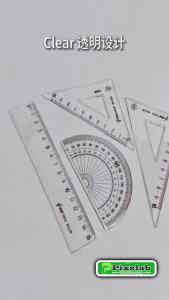 4Pcs Clear Geometry Set | Transparent Ruler Triangle Set Square & Protractor | Math Tools for Students
