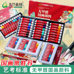 Qingzhu & Rongbaozhai Collaborative Chinese Painting Pigments Single Set Ink Wash Painting Brush Set for Beginners 24 Colors 5ml