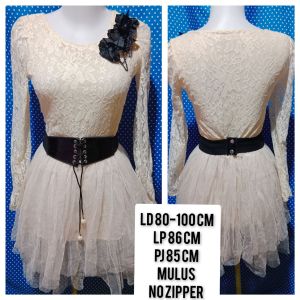DRESS LENGAN PANJANG BRUKAT PUTIH 291