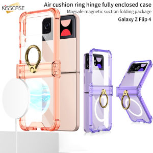 【Metal Bracket & Magsafe】KISSCASE for Samsung Z Flip6 Flip5 5G Flip4 Magsafe Wireless Charging Zflip5 Case Transparent Finger Ring Holder Stand Folding Hinge Shockproof Phone Case For Samsung Galaxy Z Flip 6 5 4 5G