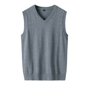 บริสุทธิ์ ผ้าฝ้าย แขนกุด เสื้อผ้าถัก เสื้อกั๊ก ผู้ชาย ลำลอง คอวี สีทึบ ฤดูใบไม้ร่วง แฟชั่น เรียบง่าย เสื้อผ้าผู้ชาย การรักษาแบบไม่มีเหล็ก