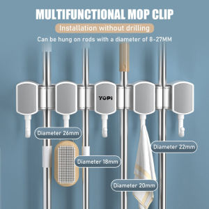 Strong punch-free wall-mounted mop clip bathroom broom clip mop storage mop rack with hook⚡PH deliveryIn stock⚡