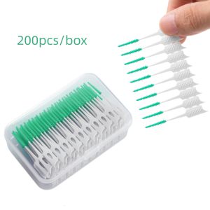 200pcs/box Interdental Brush 2 in 1 Straight Silicone Toothpick Brush Teeth Gap Cleaning Tool Portable Oral Hygiene Care Set