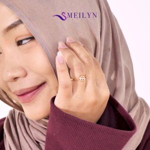 MEILYN Cincin Perhiasan Wanita Motif Daun Clover Baris 2ss Lapis Emas 0221250113