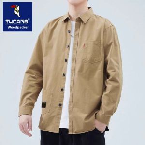 Pure Cotton Mens Shirt Jacket Casual Workwear Spring Summer Autumn Loose Fit Button up Long Sleeve Polyester Fiber Jeans