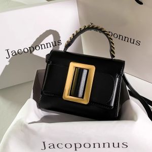 Jacoponnus French Style Genuine Leather Small Square Bag Womens Crossbody Belt Buckle Simple Fashion Trend Soft Leather