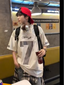 American Retro Basketball Jersey Style Mens T-shirt Summer Mesh Breathable Quick Dry Racing Suit Short Sleeve Trendy High Street