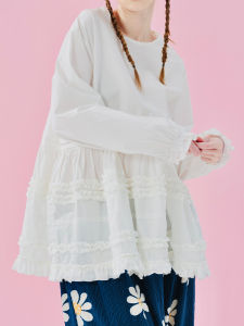 Imakokoni Japanese Style Heavy Work Cotton Shirt Womens Spring Autumn Pure Cotton Washed Lace Design Overhead Top E