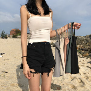 Áo Ba Lỗ Ngắn Gợi Cảm Mùa Hè Áo Ba Lỗ Mỏng Nhẹ Áo Ba Lỗ Đi Biển Thường Ngày Đa Năng Áo Ba Lỗ Dây Đeo Cổ Chữ V Bằng Polyester